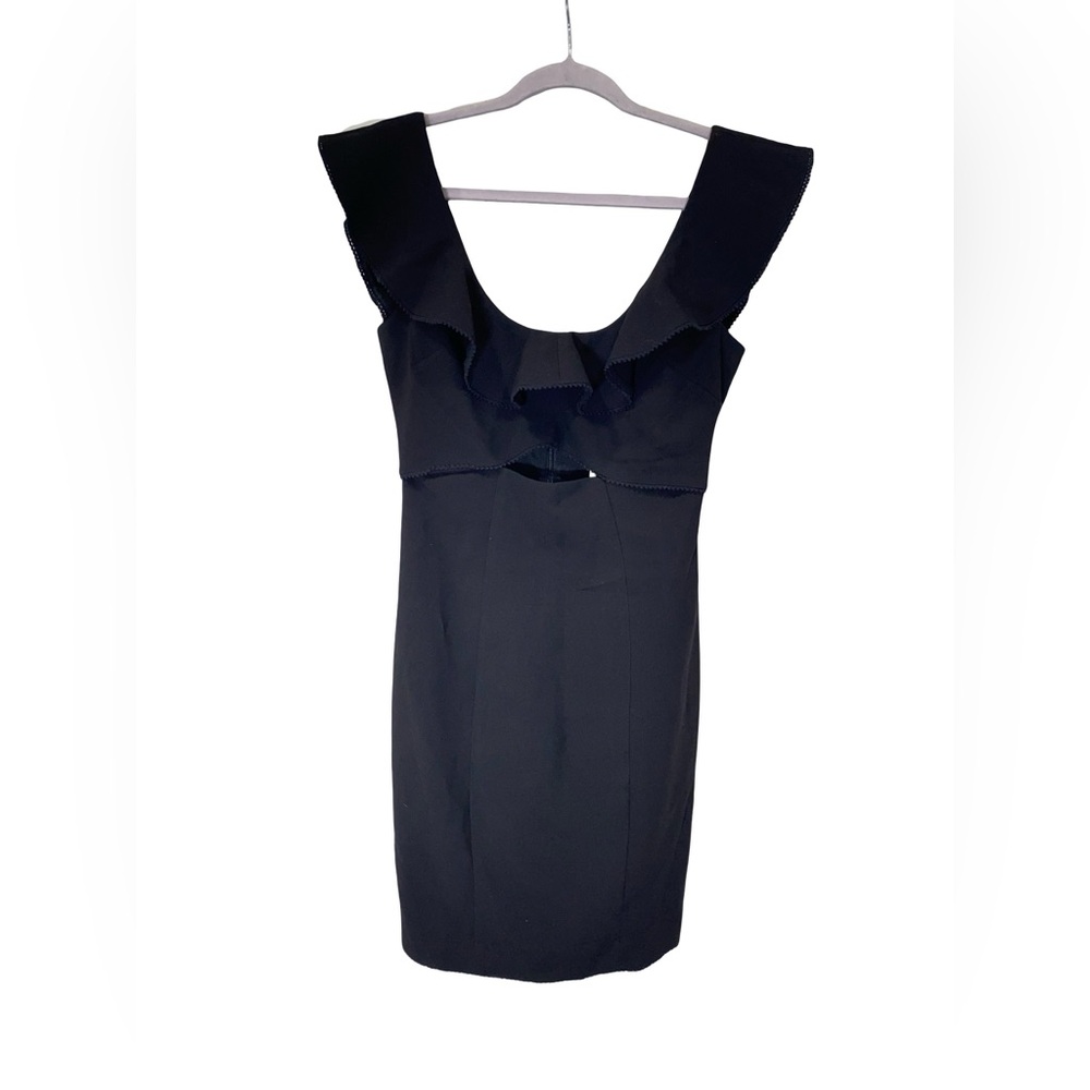 Likely Hollis ruffle front Black Ruffle Mini Dress size 2 - Picture 3 of 7